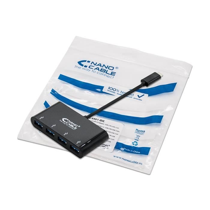 Nanocable 10.16.4401-BK, USB 2.0, USB 3.0 (3.1 Gen 1) Type-C, 0,1 M, USB, Noir, 180 Mm