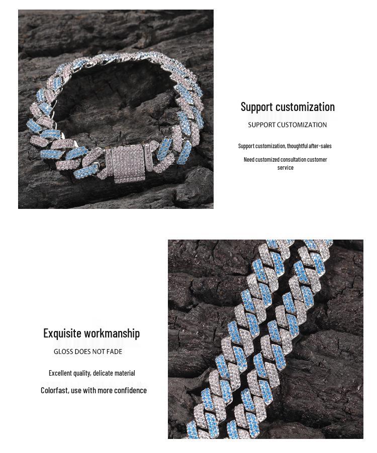 Vergoldete kubanische Halskette für Herren: 13mm Stangenförmig, Zirkonia Inlay, Europäischer & Amerikanischer Hip-Hop Stil