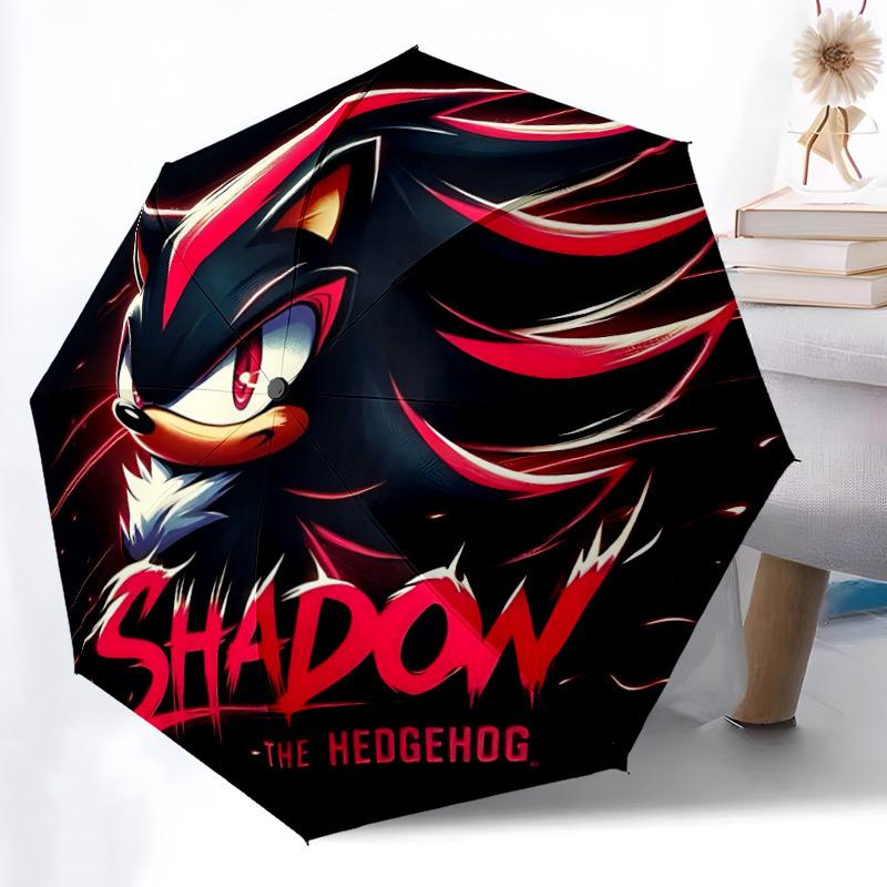 1pc Shadow Hedgehog Sonic Automatic Umbrella 8 Rib Portable Folding Black Iron Frame for Outdoor, Beach, Travel, Beach Umbrella 170