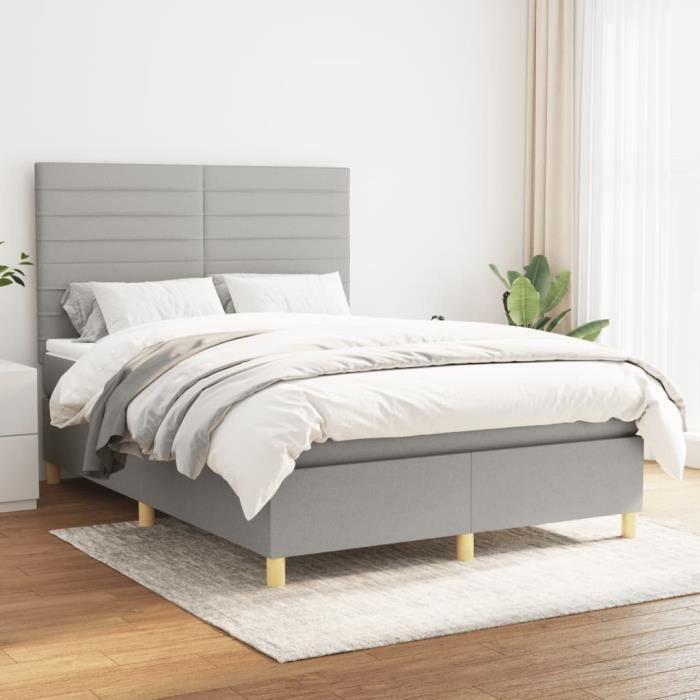 3142409 vidaXL Lit à sommier tapissier avec matelas Gris clair 140x190cm Tissu
