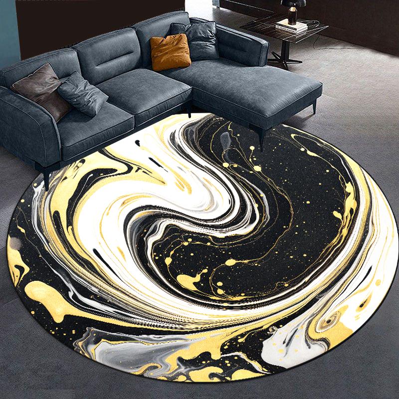 Abstract Marble Round Carpet Living Room Black Warm Fluffy Hanging Chair Mat Bedroom Bedside Area Rug Large Size Cloakroom Rugs