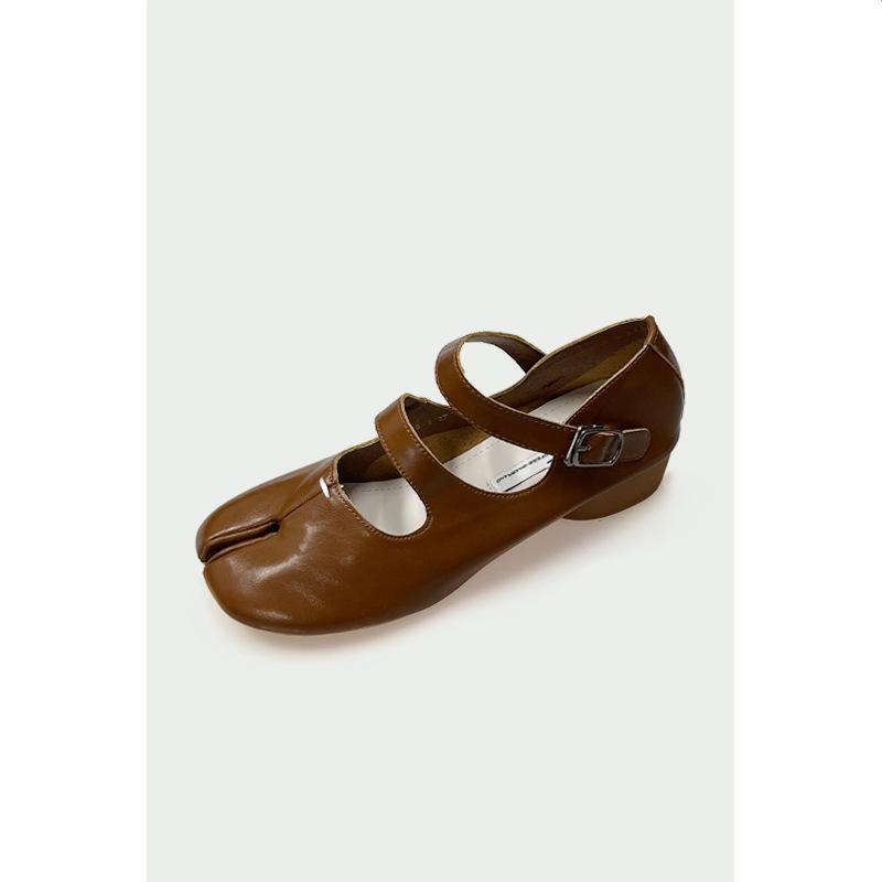 Fashion IPPEUM Tabis Toe Mary Janes Black PU Leather  Round Heels Split Toe Flats Ballet Shoes