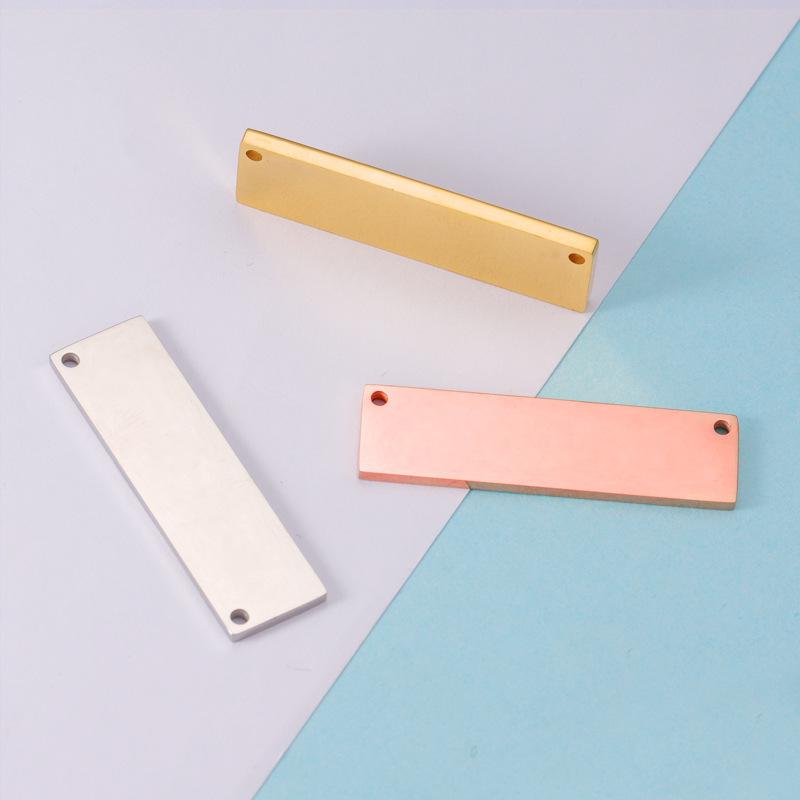 Geometric Rectangular Stainless Steel Mirror Pendant with Double Hole for DIY