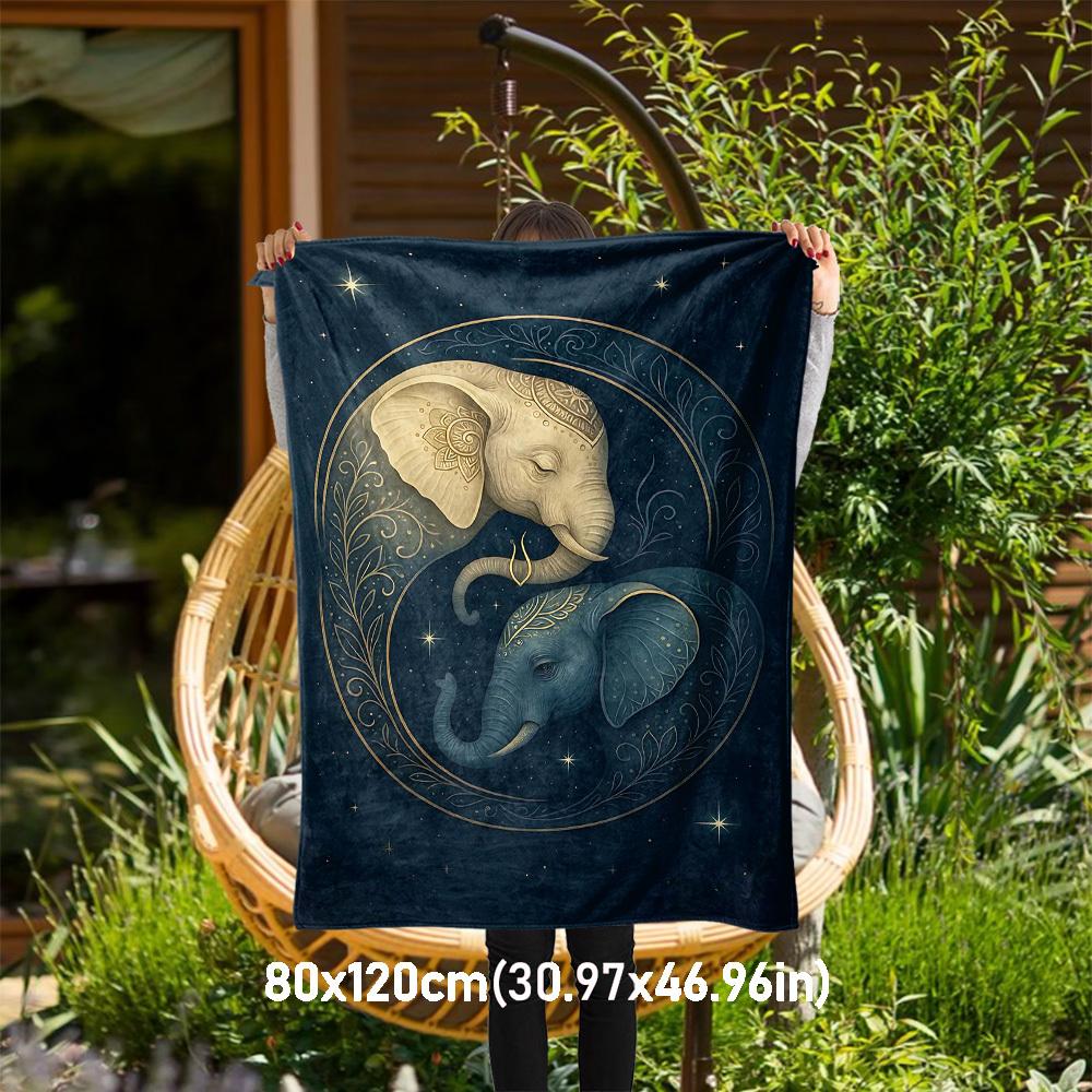 

1pc Elephant Yin Yang Outdoor Flannel Blanket Soft Warm All-Season Throw for Sofa Bed Car Camping Office, Cozy Gift Idea1298S 80x120cm(31x47inch)
