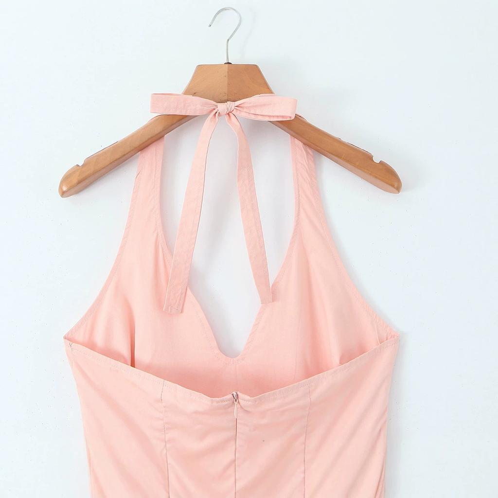 European and American women's clothing summer explosion temperament sexy Spice girl style waist hanging neck big pendulum long dress
