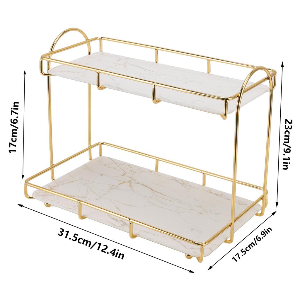 Bathroom Storage Rack Gold White 2 Tier Makeup Shelf Humanized Structure Anti Slip Counter Organizer Bathroom Counter Organizer