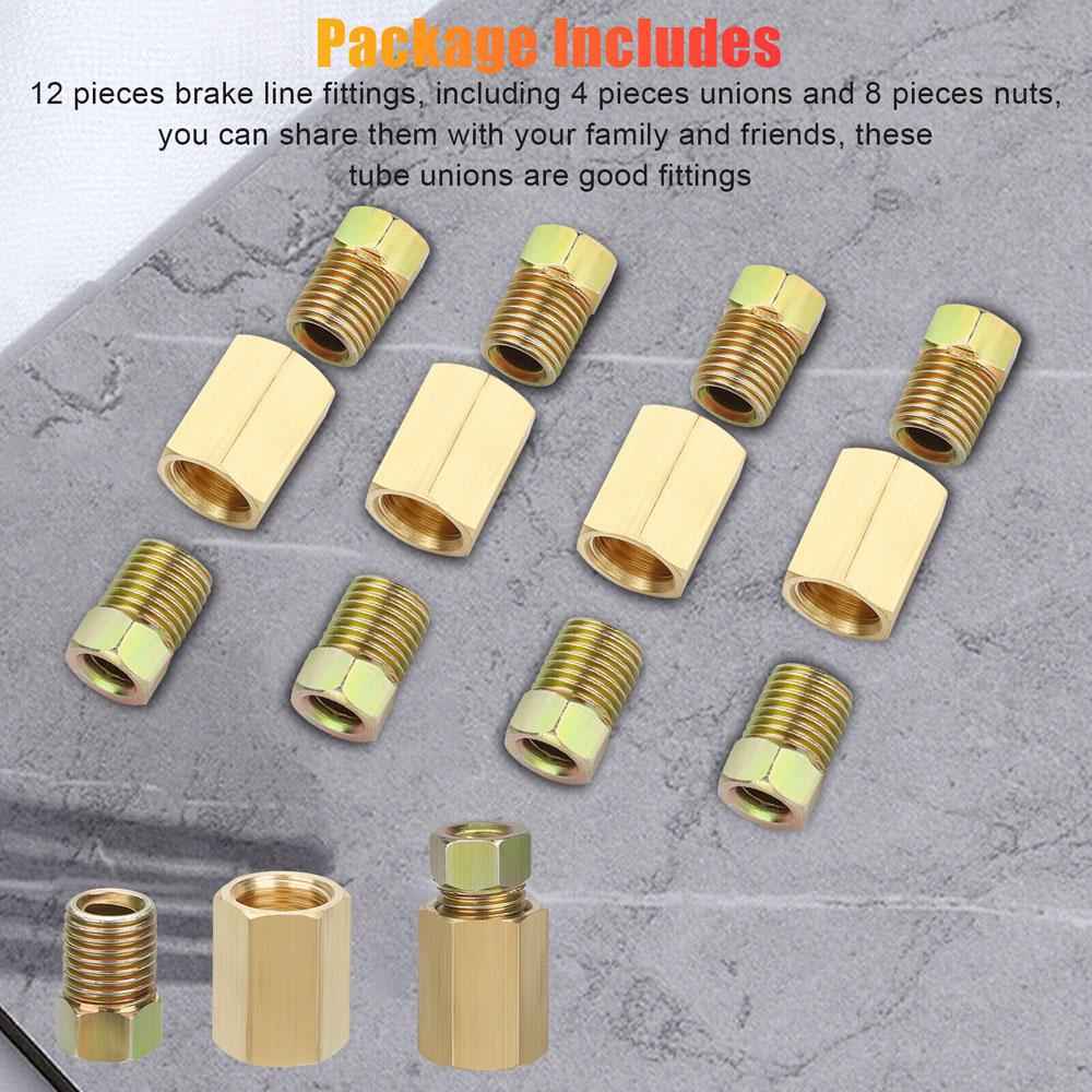 4 Sets 3/16" Brake Line Connector 3/8-24 Threaded Brake Line Fittings & Brass Unions Brake Line Tool Car Accessories