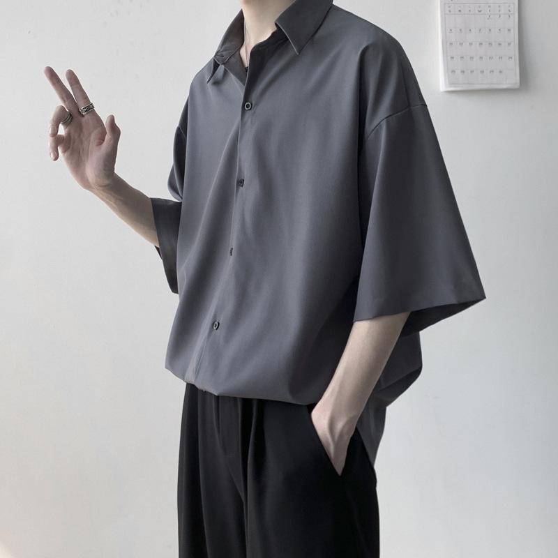 Men's Summer Design Short-Sleeve Ice Silk Shirt Youth Lightweight and Handsome Loose-Fit Top