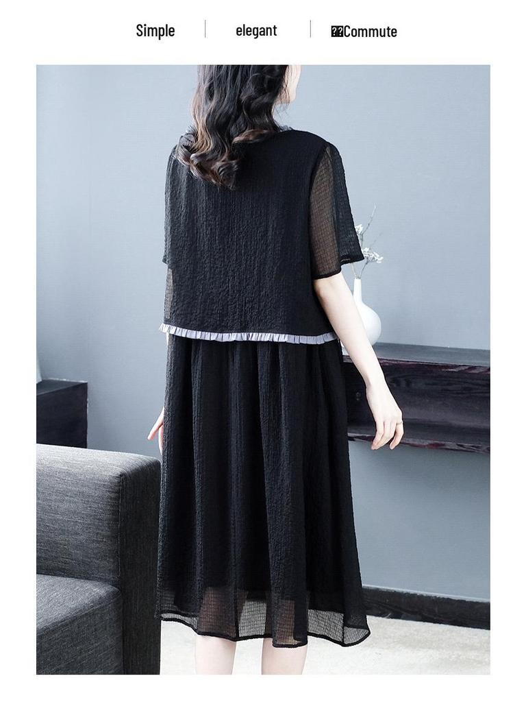 Summer Plus Size Organza Two-Piece Short Sleeve Icy Casual Dress