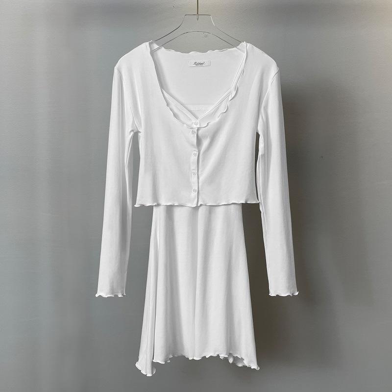 

Korean Dongdaemun Feminine Cardigan & Waist-Cinched Camisole Dress Set One Size белый