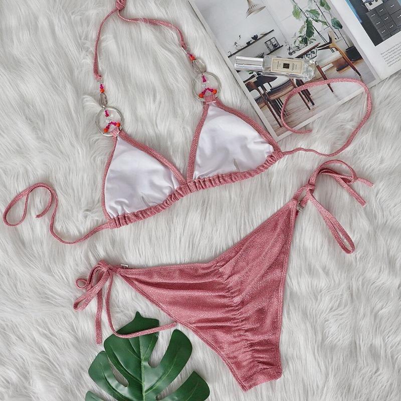 Women S Sexy Crystal Diamond Beaded Split Bikini Swimsuit