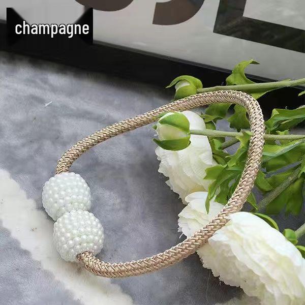 

Magnetic Pearl Curtain Tiebacks: No-Punch Buckle Rings & Storage Ropes - Pair One Piece шампанского