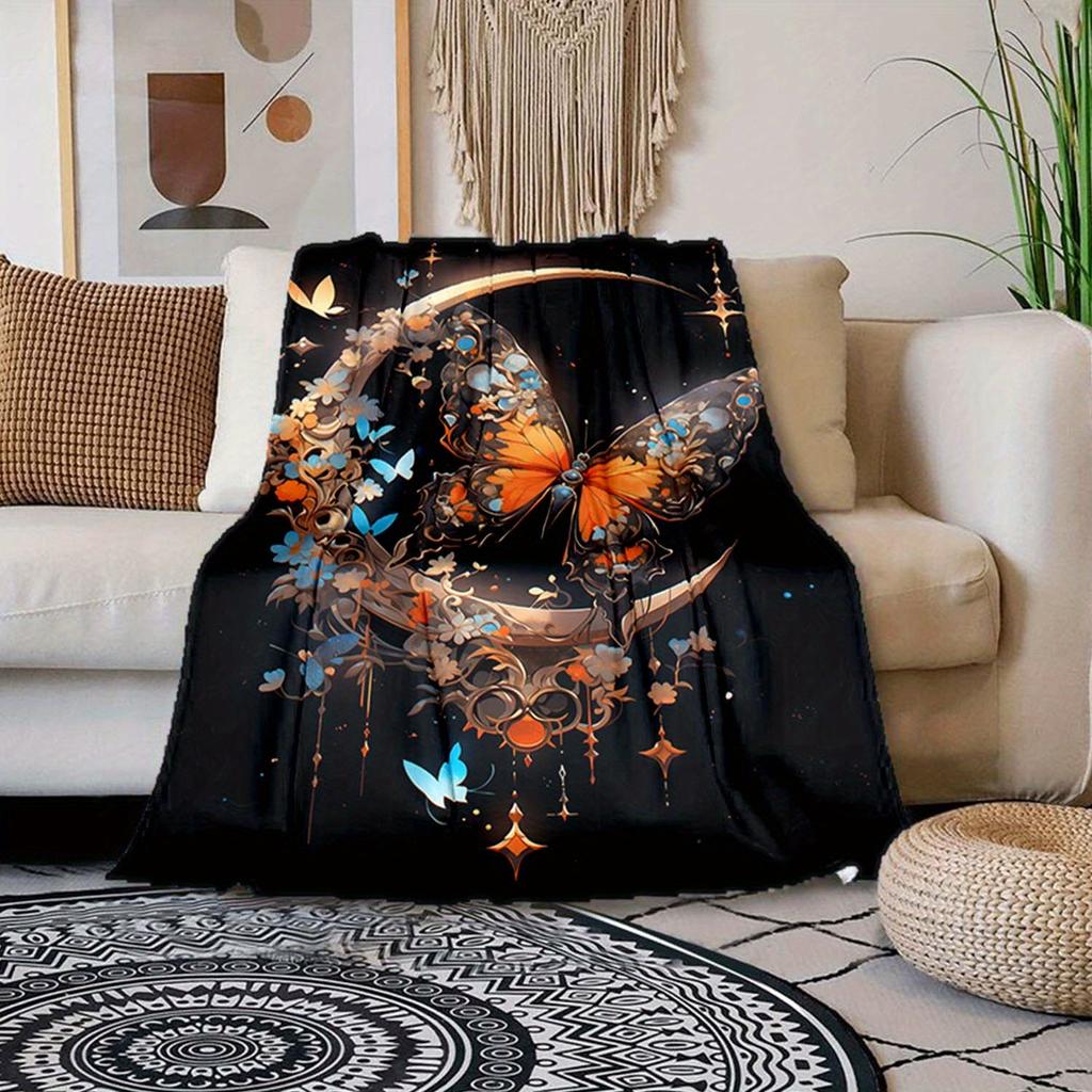 1 Stück Schmetterlingsdruck Decke, Flanelldecke, Weiche Warme Überwurfdecke Nickerchen Decke für Couch Sofa Büro Bett Camping Reise