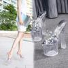 Fashion Nightclub Wind Rivets Rhinestones and High Heels Fashion Temperament Ladies Slippers Elegant Fashion Fishmouth Sandals.