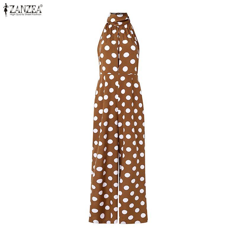ZANZEA Tute lunghe da donna eleganti senza maniche con spalle scoperte e stampa pois