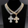 Hip Hop Iced Out Cross Pendant Necklace Set Alloy Micro Pave Zircon Cuban Link Chain Men's Religious Jewelry