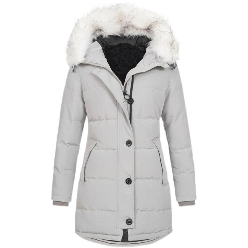 Women's Hooded Slim Fit Cotton Coat - European & American Style, Mid-Length, Solid Color, Warm Outerwear for Autumn & Winter