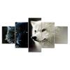 Black and White Wolves 5 Piece Canvas Wall Art Multi Panel Print Modern Wolf Wild Animal Poster Home Decor Pictures Gift For Him For Her