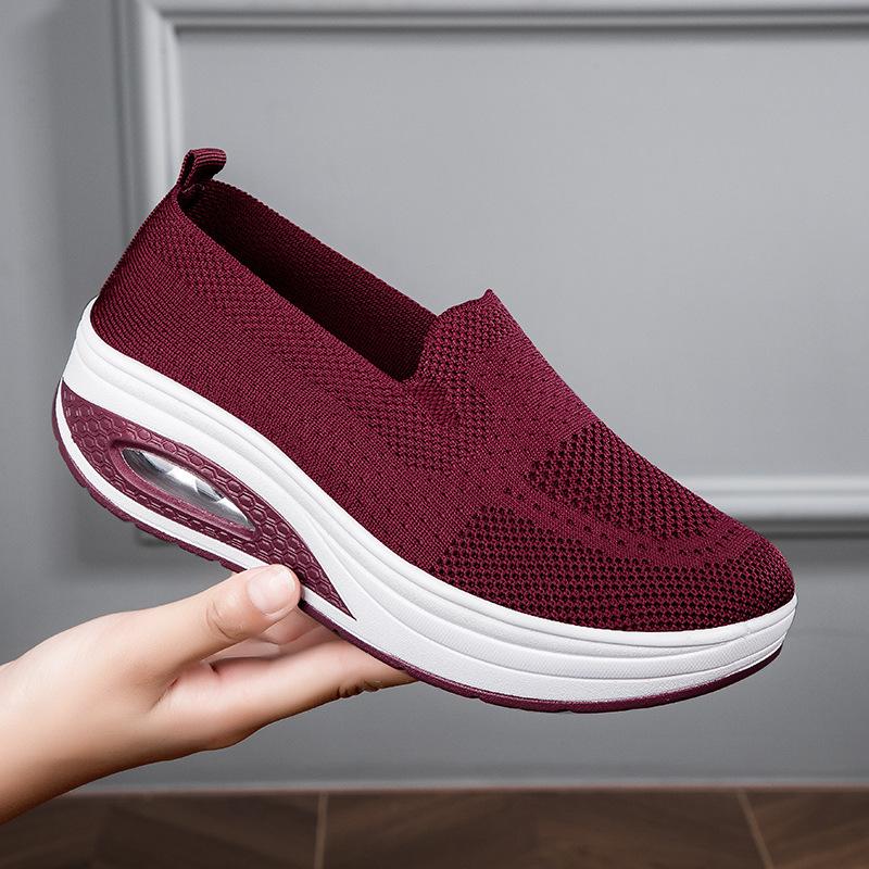 Flying woven rocking shoes summer mesh air cushion walking shoes women's platform sports casual shoes women