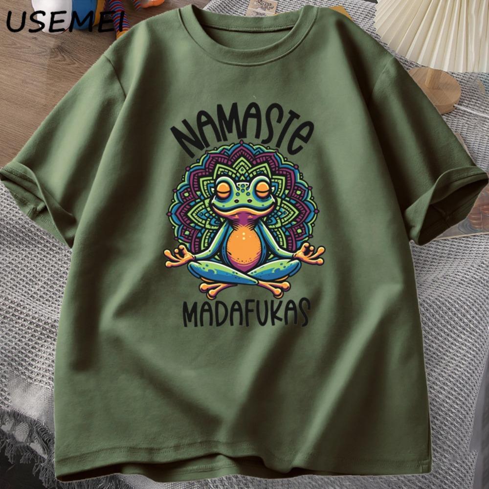 Fun Yoga T-shirt Frog Self Care T-shirt Cotton Short Sleeve Front, Comfortable and Soft Fabric, Men's Street Wear T-shirt