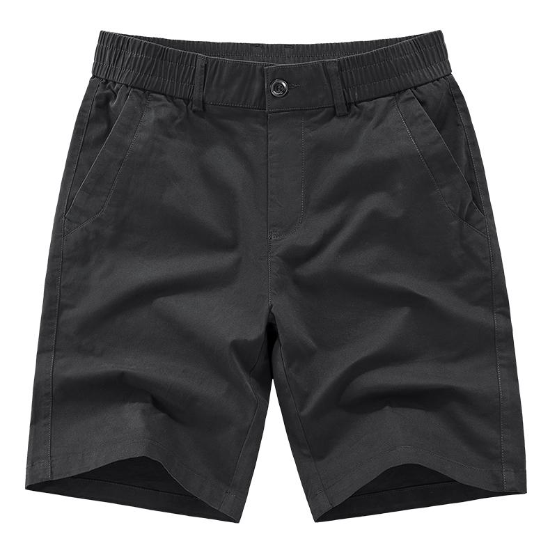 Men Brown Elastic Waist Casual Shorts with Button Fly Summer Chino Shorts
