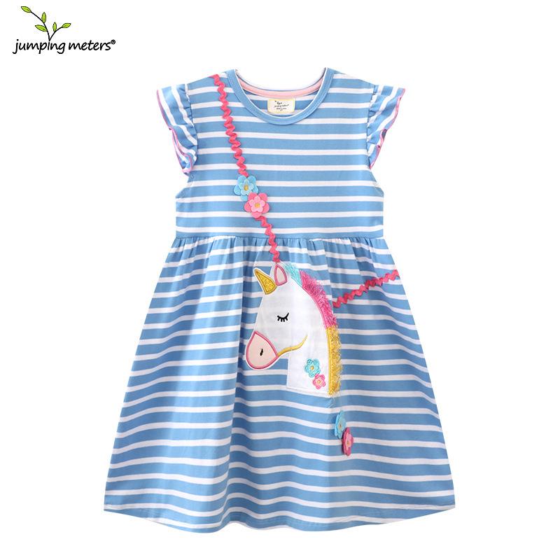 European Unicorn Pattern Summer Dress - Girls' Short-Sleeved Cotton Princess Style