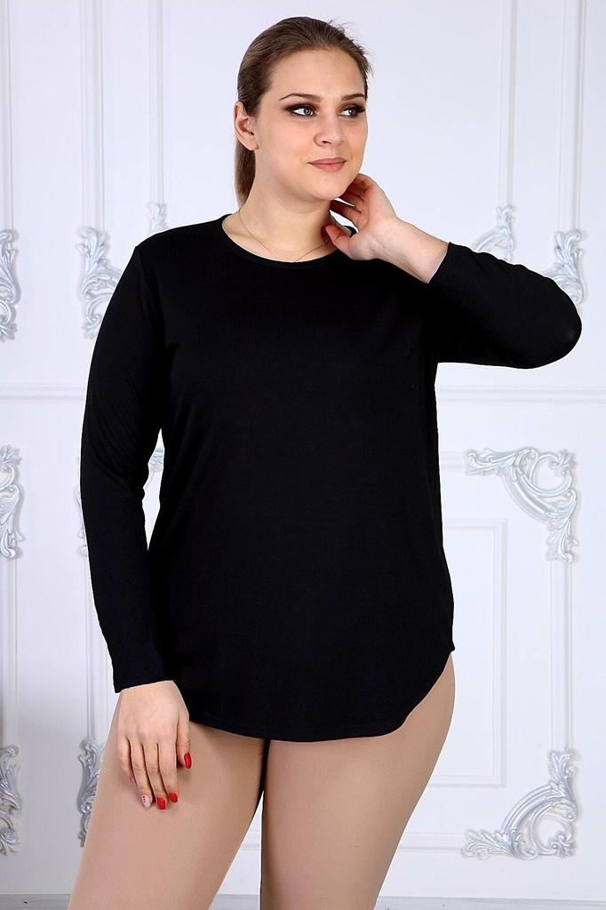 Women's Big Size Blouse Black Plain Long Sleeve Blouse G053W1