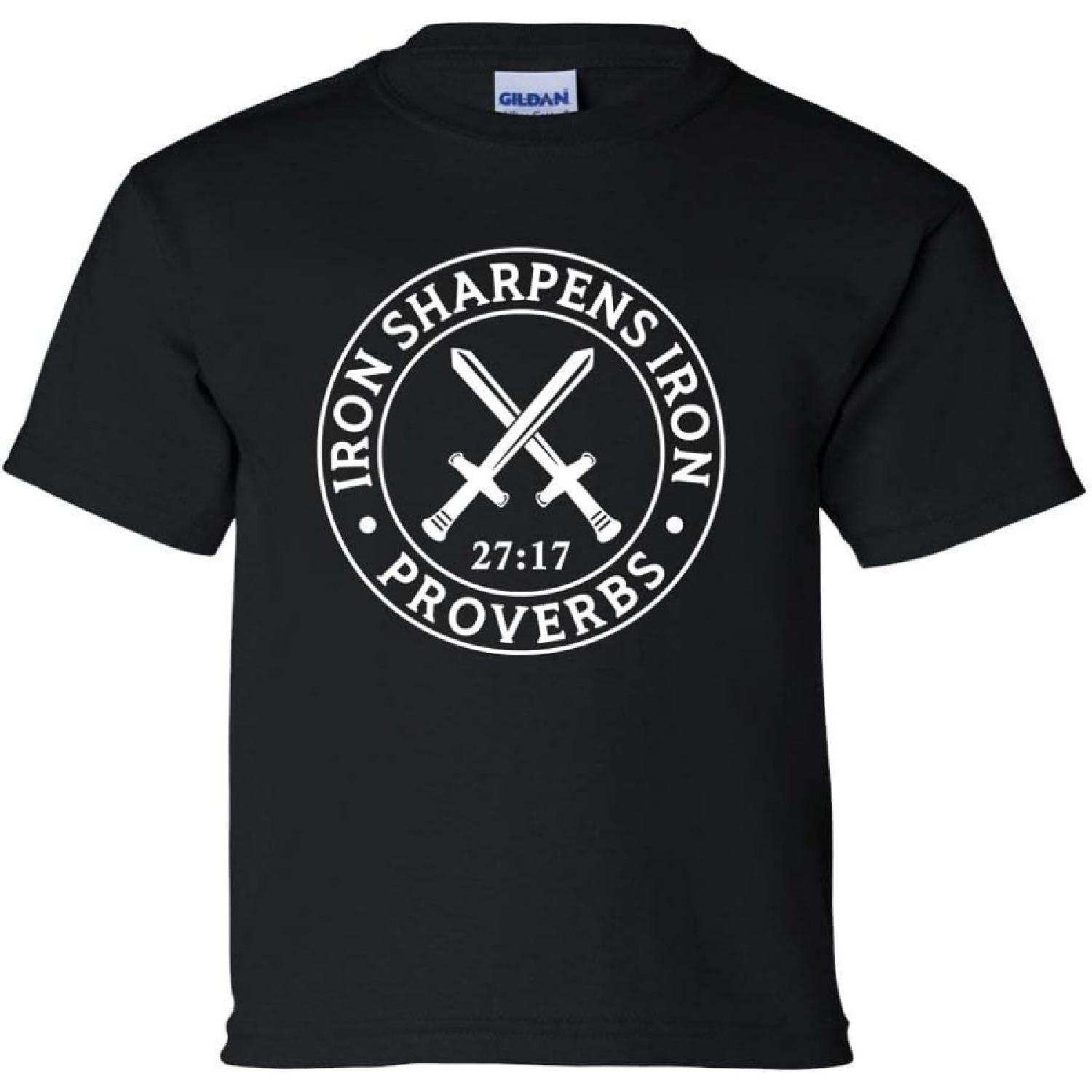 Iron Sharpens Iron Proverbs 27_17 Youth Kids Christian T-Shirt Graphic Tee S