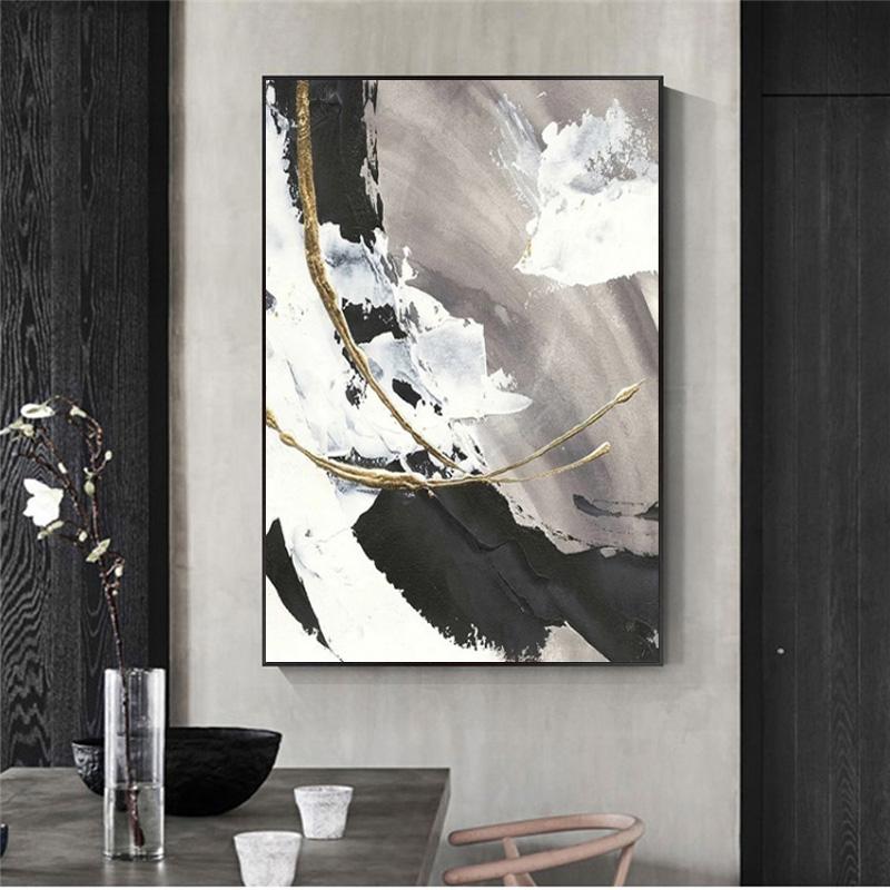 

Абстрактная Черно-Белая Масляная живопись Печать на холсте Декоративные картины Холст Живопись Настенные рисунки для гостиной Декор Без рамки