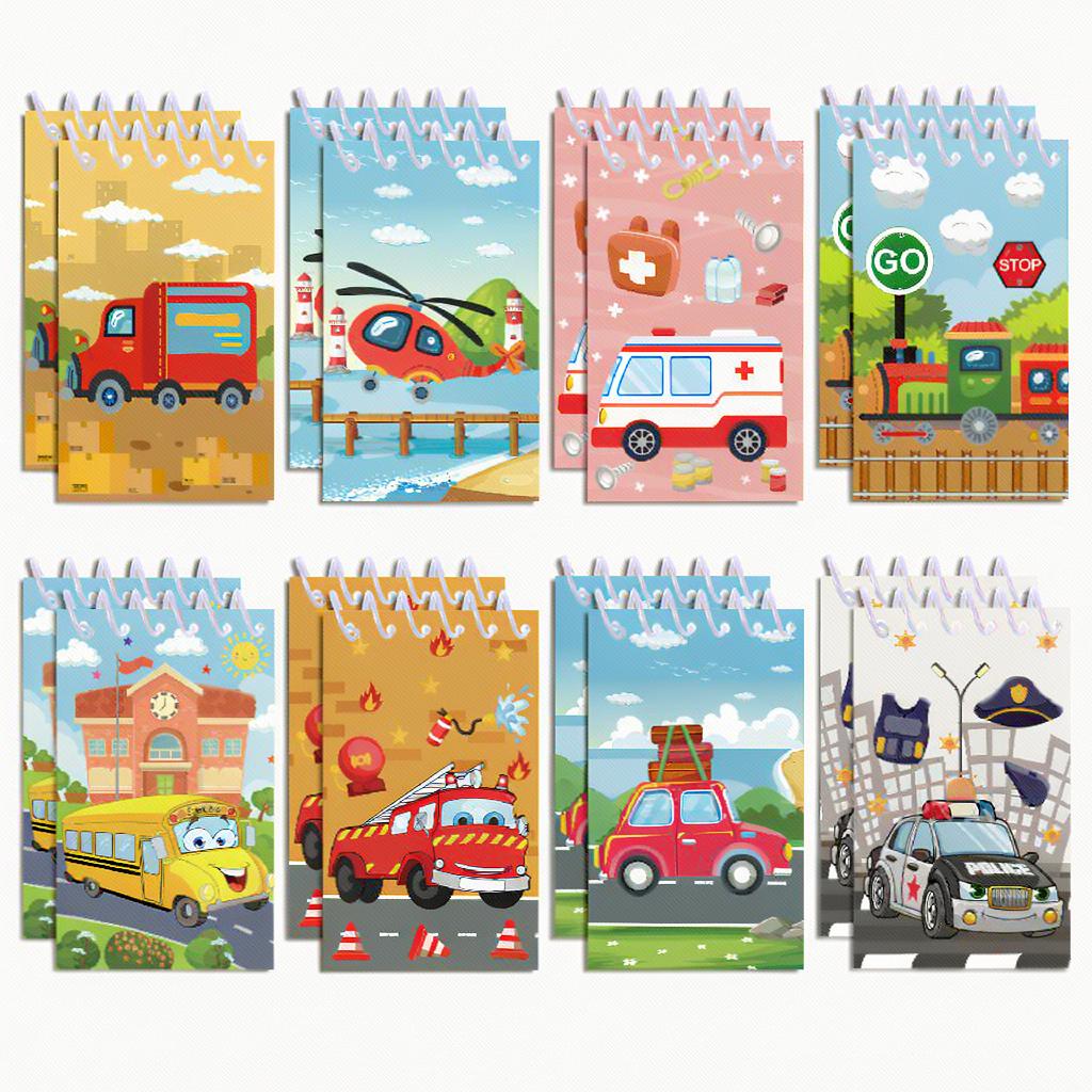 8pcs Vehicle Spiral Notebook Kids Transportation Cartoon Vertical Flip Notepad Colorful School Student Gift Classroom Supplies