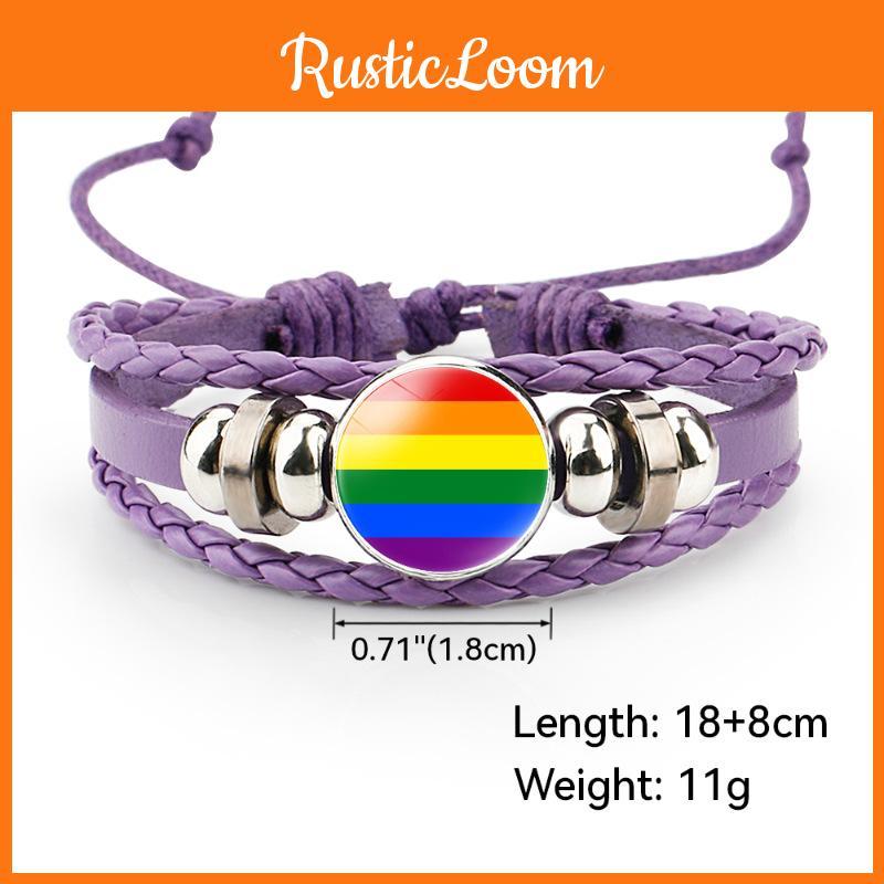 And Distinctive Colorful Rainbow Flag Time Gemstone Purple Leather Bracelet