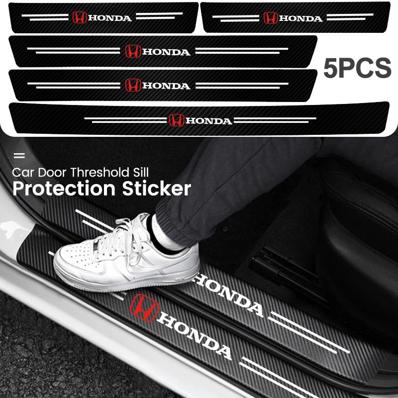 FPY1 5Pcs Carbon Fiber Car Threshold Scratch Protection Sticker For Honda Civic FIT CRV Accord CRZ CRX Jazz HRV Stepwgn Insight Pilot