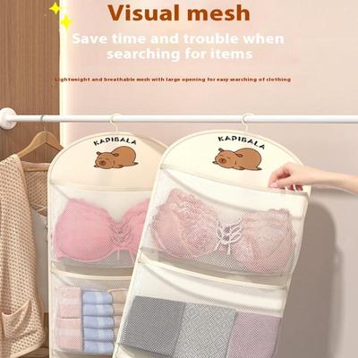 2/3Layer Large Capacity Storage Mesh Bag Underwear Socks Storage Bag Breathable Wardrobe Organizer With Clothes Hanger