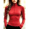Half Turtleneck Long Sleeve Polka Dot Slim Fit Versatile Base Layer Top