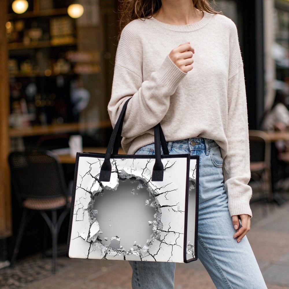 Creative Crack Pattern Tote Bag Large Capacity Casual Handbag for Daily Shopping Travel Commute