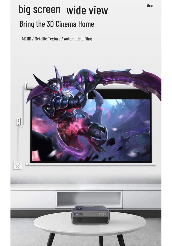 Electric HD Projection Screen: Wall/Ceiling-Mount, Retractable, Remote-Controlled, Voice-Activated, Light-Resistant for Office/Conference Use.