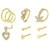 10pcs 20G Stainless Steel Nose Jewelry Set,Nose Piercing Rings with Zirconia, Heart Pendant, Straight Bar, Hoops