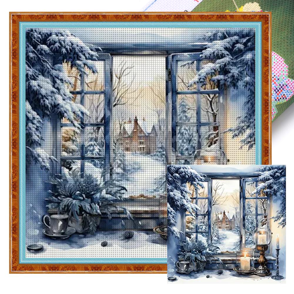 Full Embroidery Eco-cotton Thread 11CT Printed Window Scenery Cross Stitch Kit