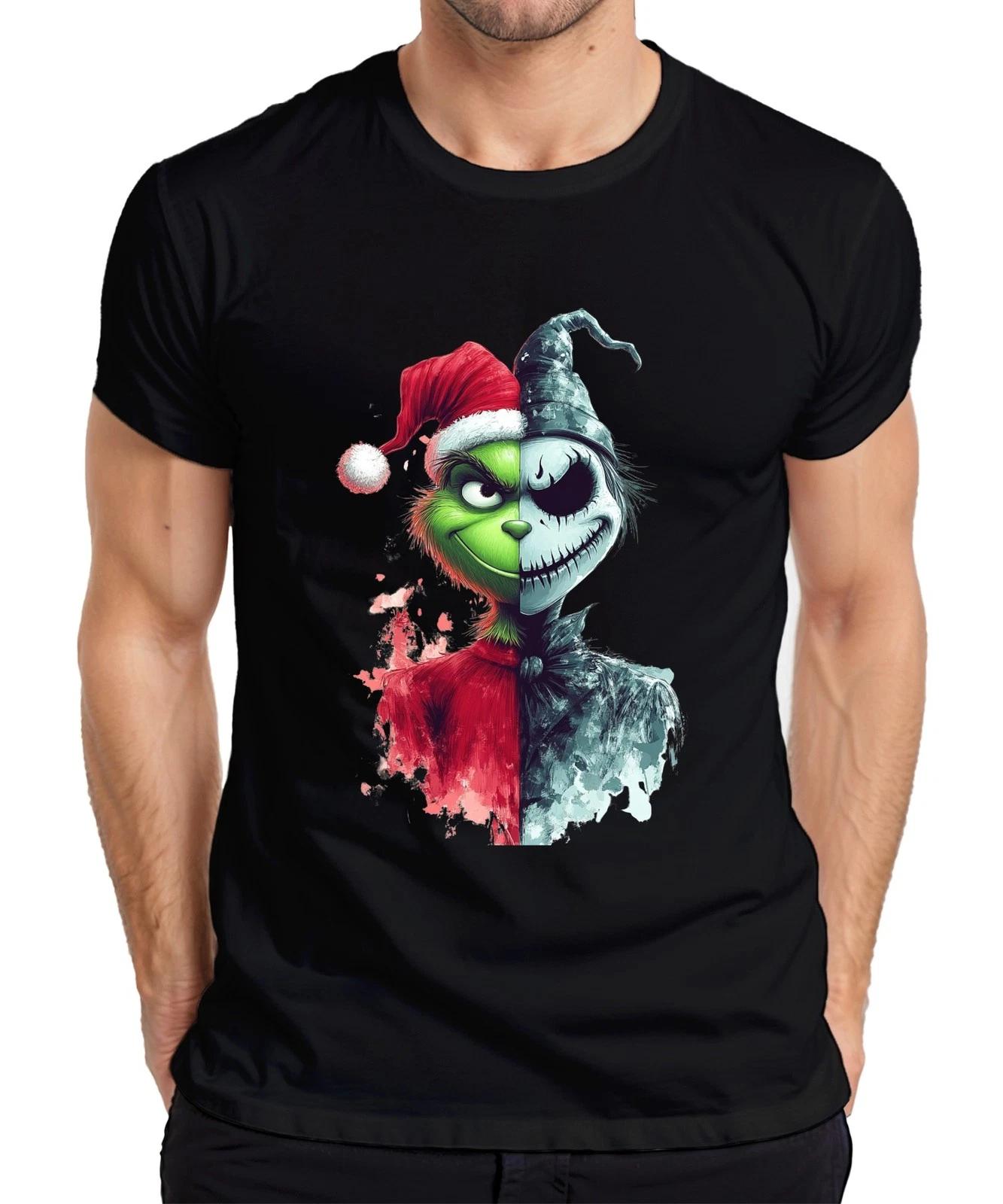 Grinch Jack Skellington Halb Gesicht Weihnachten Horror Vintage Herren T-Shirt XS