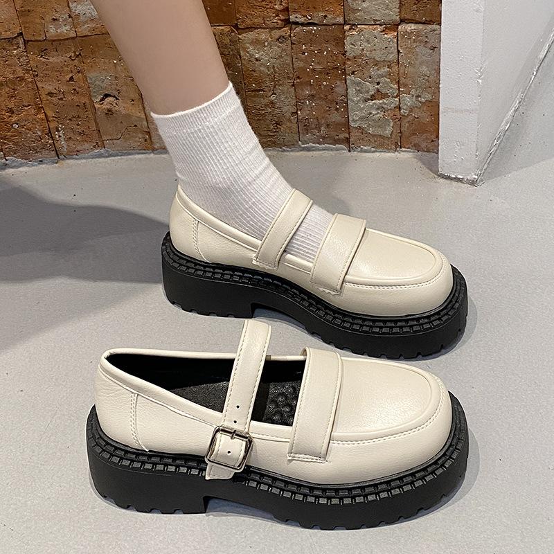 2025 Summer Mary Janes Japanese Style Shoes Girls Casual Kawaii Pure Color Shoes Woman Buckle Vintage Medium Heels Sandals Slim