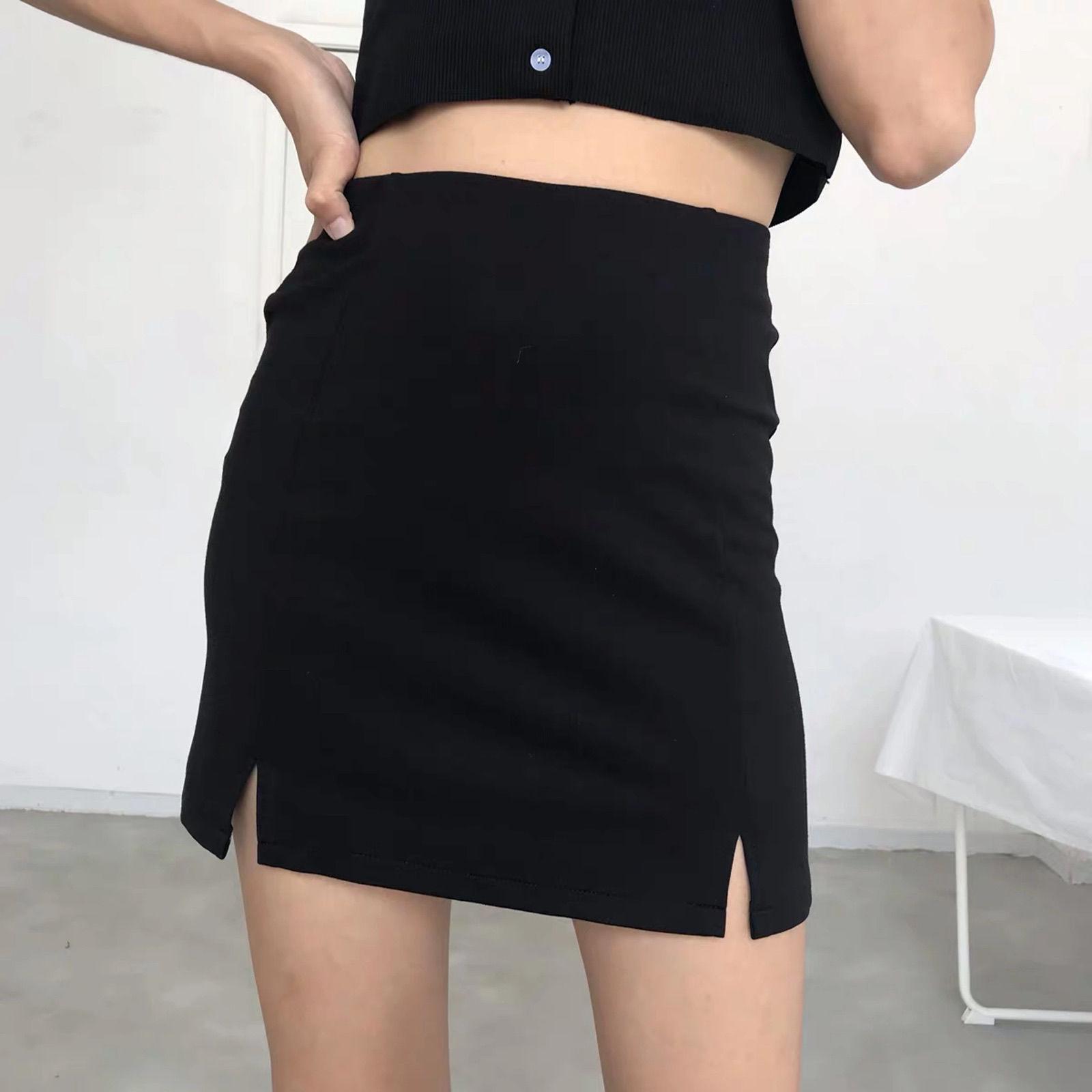 

Plus Size Women s High Waist Slimming Bodycon Pencil Skirt with Slit 2XL чёрный