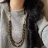 Boutique Retro Design Sense Removable Variety Of Wear French Maillard Natural Tiger'S Eye Stone Sweater Chain Necklace