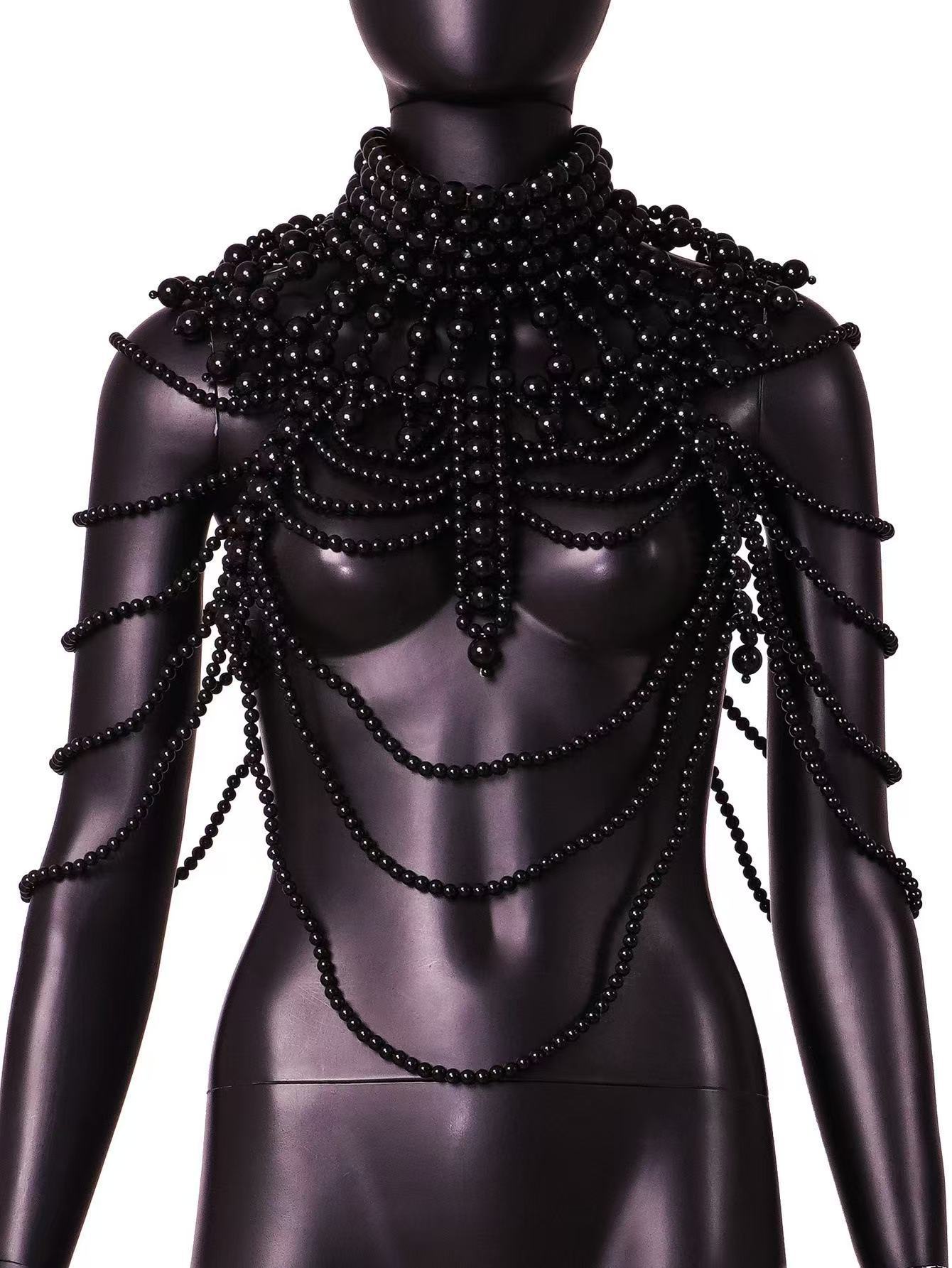 

Skinny Sexy Heavy Industry Handmade Beaded Multilayer Pearl Shawl Sexy Body Chain чорний