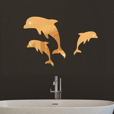 3D Mirror Wall Dolphin Sticker Aesthetic Room Decor Mirror Sticker Bedroom Background Removable Appliques Living Room