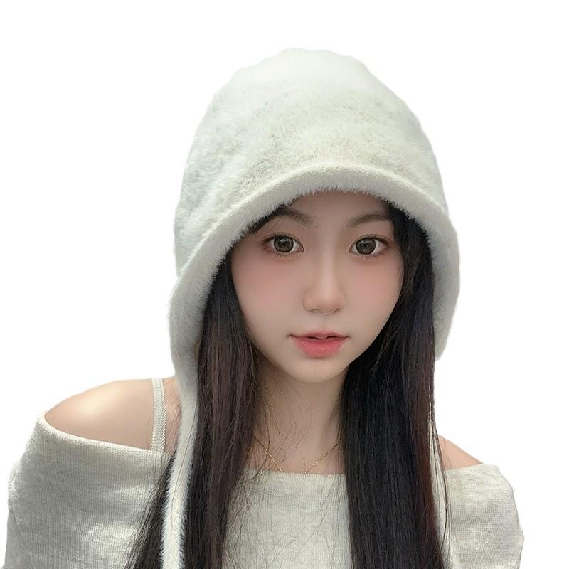 Small Knitted Hat for Women with Autumn and Winter Warm Plush Hat for Students Sweet and Cute Ear Protecting Hat Straps for Head Hat Trendy