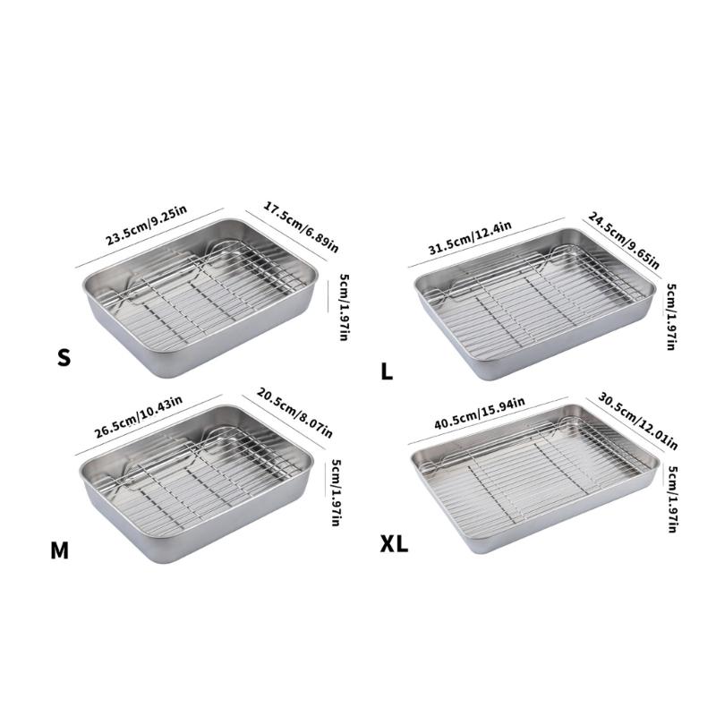 Stainless Steel Roasting Baking Pan And Wire Rack Set For Uniform Cooking Durable Rusts Resistant Easy To Clean Surfaces
