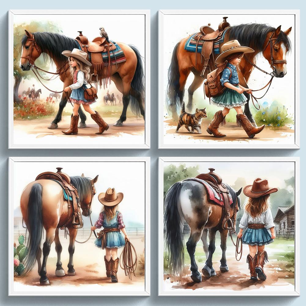 Mädchen und Pferd Gedrucktes Kreuzstichset DIY 11CT Stickhandwerksset Heimdekor