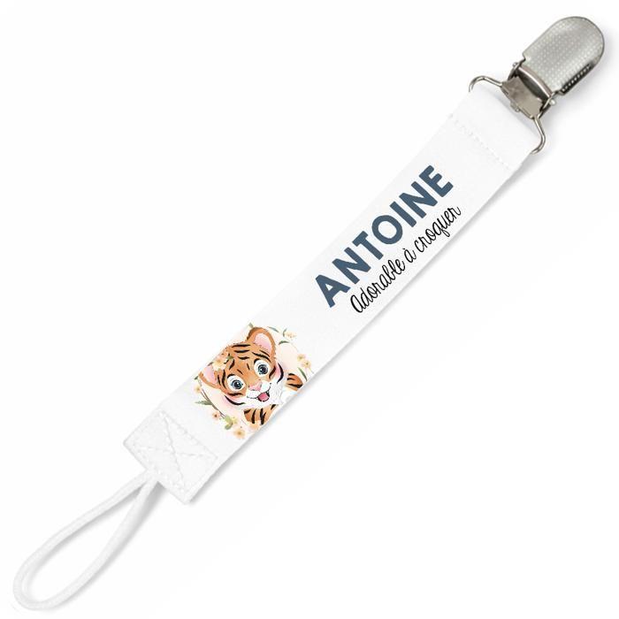 Planetee Attache tétine pour prénom ANTOINE adorable à croquer tigre garçon | Attache sucette cadeau naissance