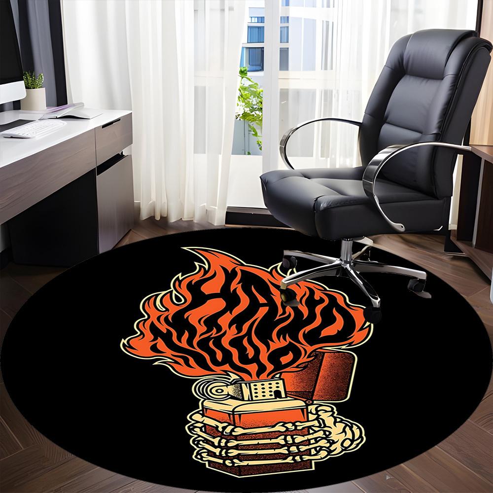 1pc Flame Bones Skull Office Round Area Rug, Indoor Mat Suitable For Office, Under Office Chairs Bedroom Living Room Home Decor, Room Deco