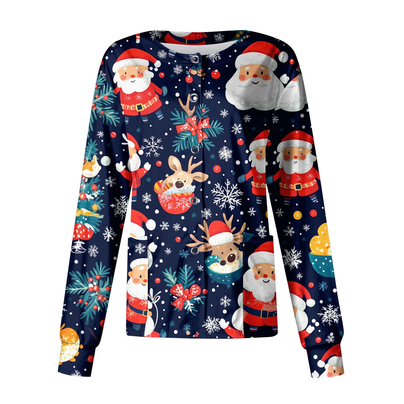 Женский повседневный однобортный топ с длинным рукавом и рождественским принтом Dry-nurse — фото 5